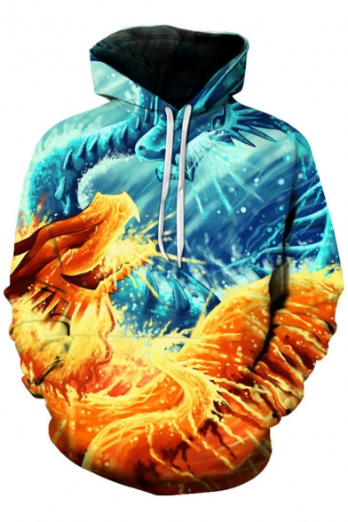 Stylish Dragon Print Long Sleeves Pullover Hoodie with Pocket