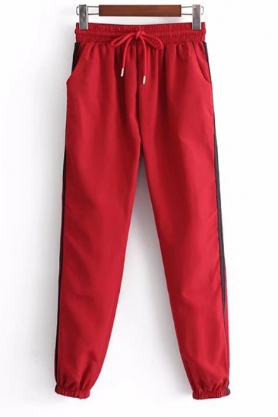 Comfort Contrast Striped Printed Side Drawstring Waist Loose Sports Pants