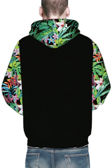 Floral Leaf Letter Printed Long Sleeve Leisure Hoodie for Couple