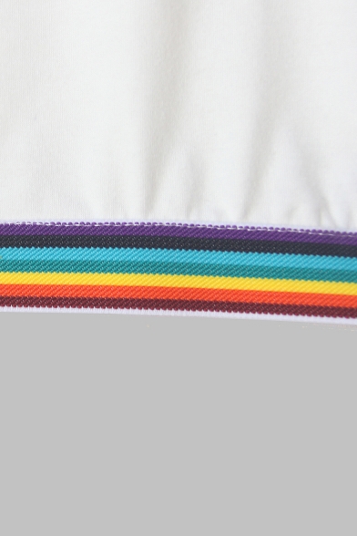 Rainbow Striped Hem Round Neck Short Sleeves Cropped Tee