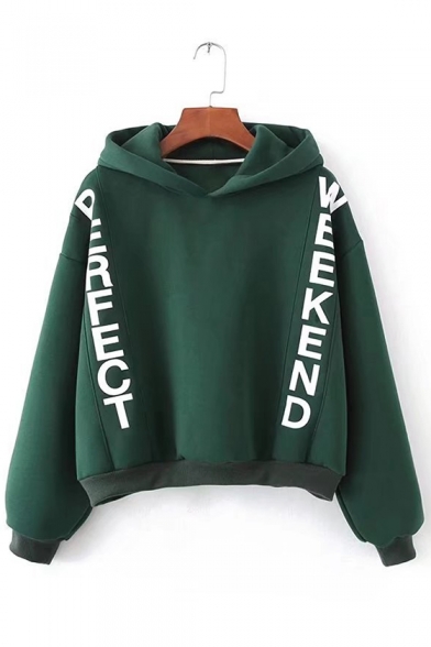 Hot Style Letter Print Long Sleeves Fleece Lined Pullover Cropped Popular Hoodie