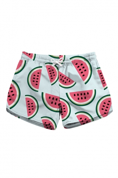 Lovely Cartoon Watermelon Printed Drawstring Waist Shorts with Pockets