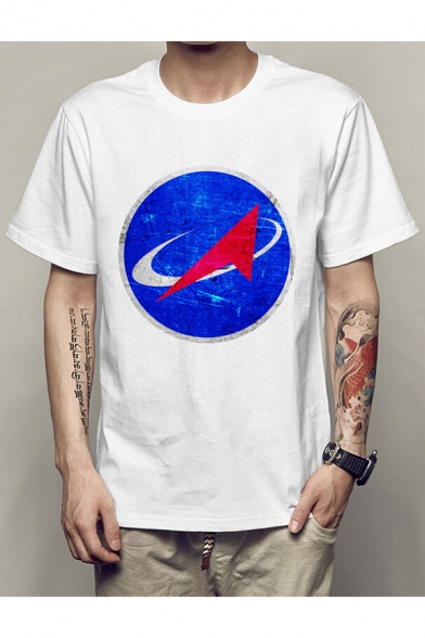 Stylish Planet Print Round Neck Short Sleeves Casual Tee