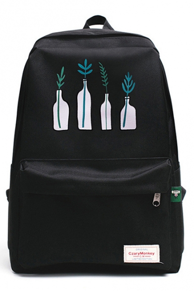 Stylish Plant Leaf Bottle Pattern Zippered Backpack School Bag