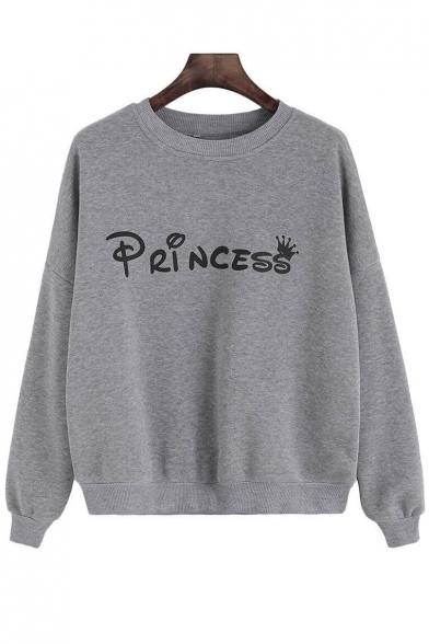 Unique Letter Print Round Neck Long Sleeves Pullover Sweatshirt