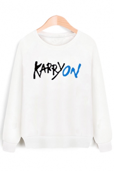 Cool Letter Print Round Neck Long Sleeves Pullover Sweatshirt