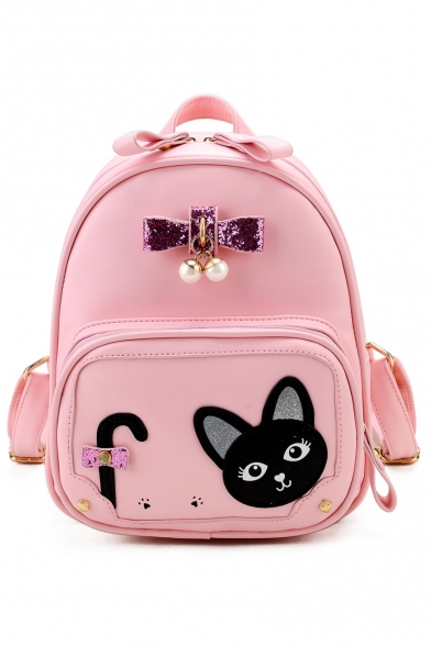 Lovely Cat Pattern Applique Leisure PU Backpack Shoulder Bag