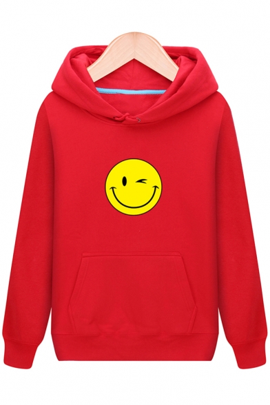 Chic Simple Smile Face Long Sleeve Leisure Hoodie with Pocket