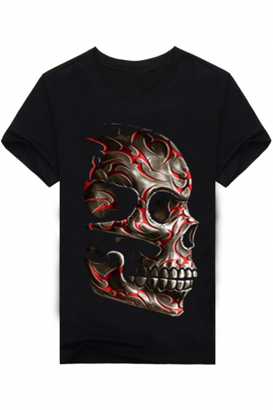 Cool Stylish Skull Print Round Neck Short Sleeves Casual Tee