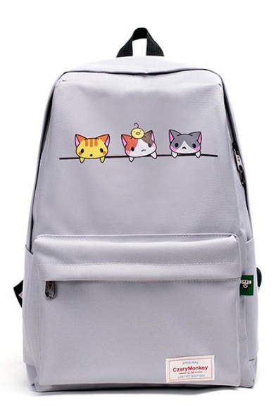 Lovely Cat Cartoon Pattern Zippered Daily Fashion Backpack School Bag