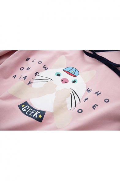 New Arrival Lovely Cat Letter Printed Long Sleeve Leisure Hoodie