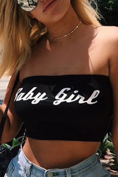 Chic Simple Letter Printed Sleeveless Cropped Bandeau