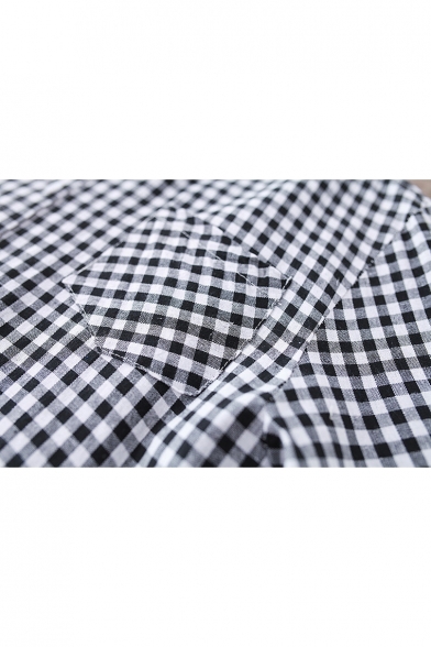 Classic Plaid Printed Lapel Collar Buttons Down Long Sleeve Ruffle Hem Detail Midi Shirt Dress