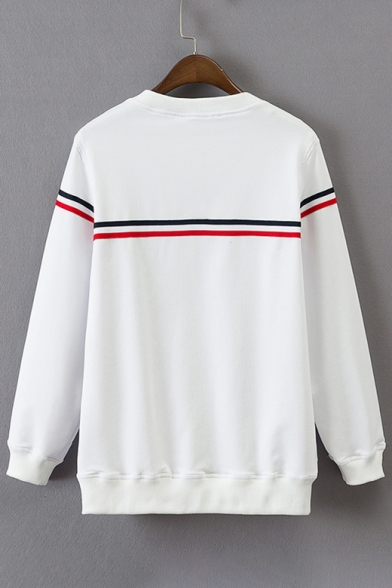 Simple Striped Pattern Round Neck Long Sleeves Pullover Sweatshirt