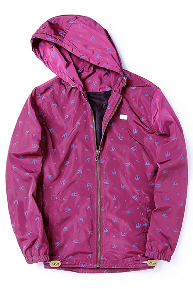 Cool Swallow Allover Print Long Sleeves Zippered Hooded Sun Coat