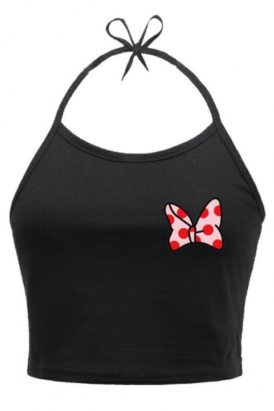 Lovely Bowknot Printed Halter Sleeveless Cropped Cami