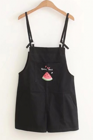 Popular Watermelon Letter Embroidery Ring Detail Summer Overall Shorts