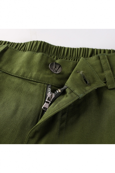 Leisure Color Block High Waist Zipper Fly Elastic Cuff Detail Pants