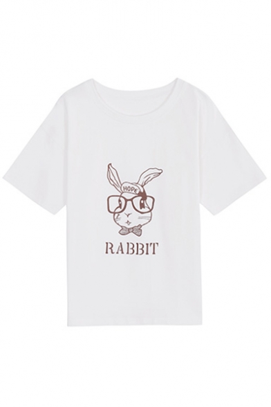 New Arrival Rabbit Letter Printed Round Neck Short Sleeve Leisure Tee