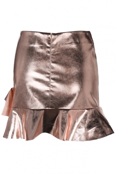 Party Style Ruffle Layered Hem Zip-Back High Waist Mini Skirt