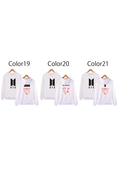 Retro Fashion Letter Number Print Long Sleeves Pullover Hoodie with Pocket