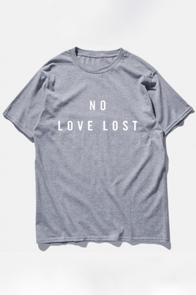 Simple Basic Letter Pattern Round Neck Short Sleeves Summer T-shirt
