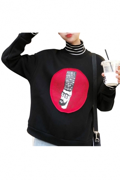 Striped Turtleneck Fake Two Pieces Printed Long Sleeve Pullover Sweatshirt
