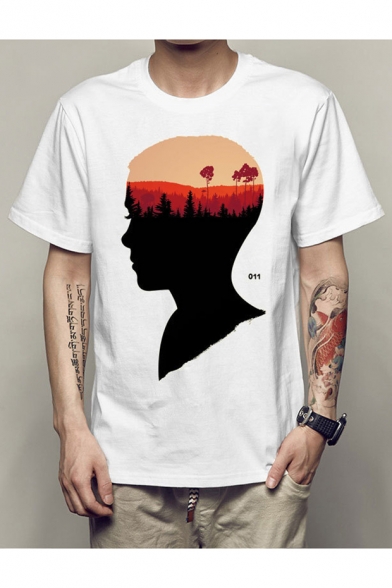 

Unisex Fashion Character Landscape Print Round Neck Short Sleeves Casual Tee, LC465840