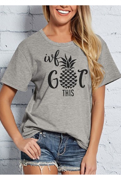 Funny Pineapple Letter Printed Round Neck Short Sleeve Graphic Tee