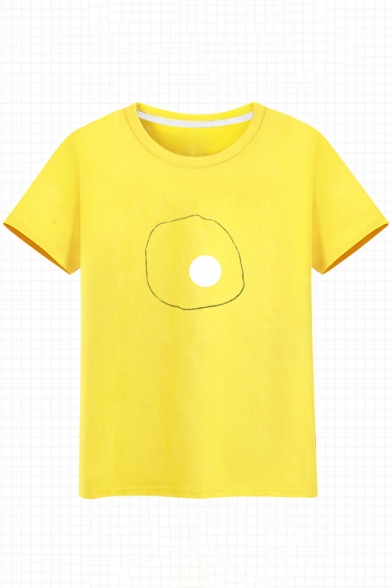 Simple Fried Egg Print Round Neck Short Sleeves Summer T-shirt