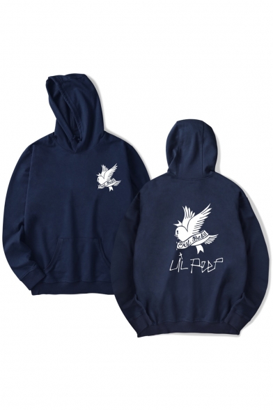 Street Style Bird Letter Printed Long Sleeve Hoodie with Pocket