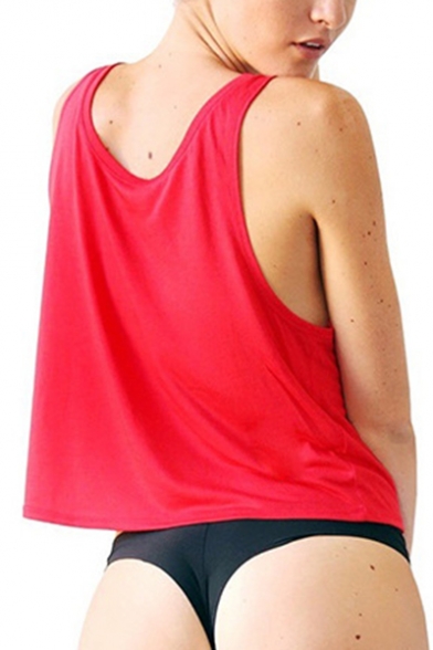 Chic Leisure Letter Printed Round Neck Sleeveless Comfort Sports Cropped Tank