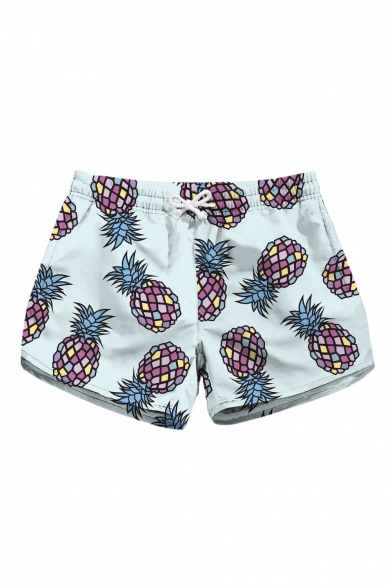 Lovely Pineapple Printed Drawstring Waist Leisure Shorts with Pockets