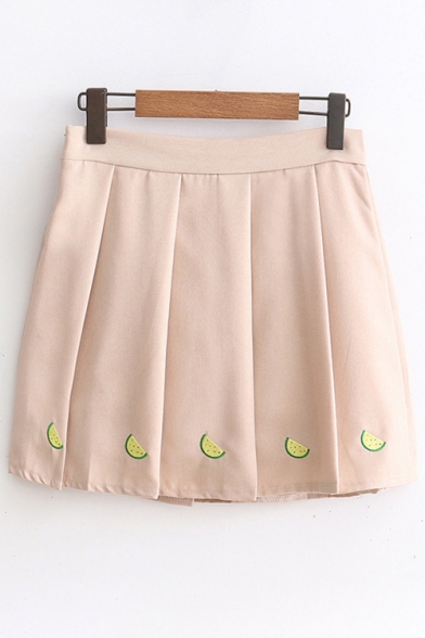 Popular Watermelon Slice Embroidery Mini Pleated Skirt with Shorts