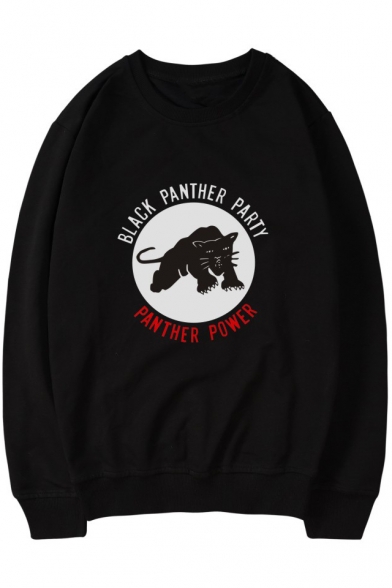 Street Style Panther Letter Print Round Neck Long Sleeves Pullover Sweatshirt