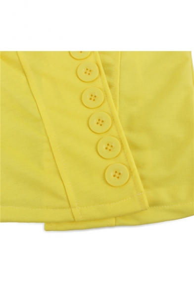 Trendy Button Embellished Long Sleeve Notched Lapel Slim Fit Plain Blazer