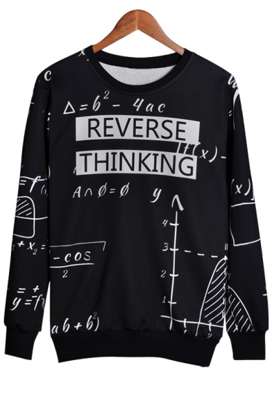 Equation Letter Printed Round Neck Long Sleeve Pullover Sweatshirt