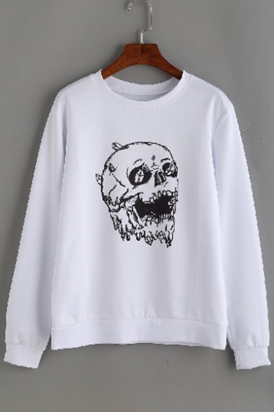 Hot Fashion Skull Pattern Round Neck Long Sleeves Pullover Sweatshirt