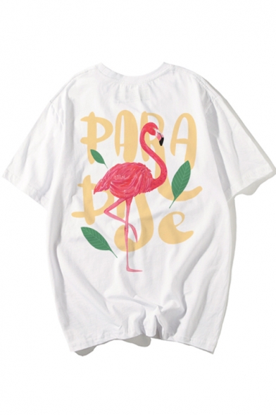 Hot Stylish Flamingo Letter Print Round Neck Short Sleeves Summer T-shirt