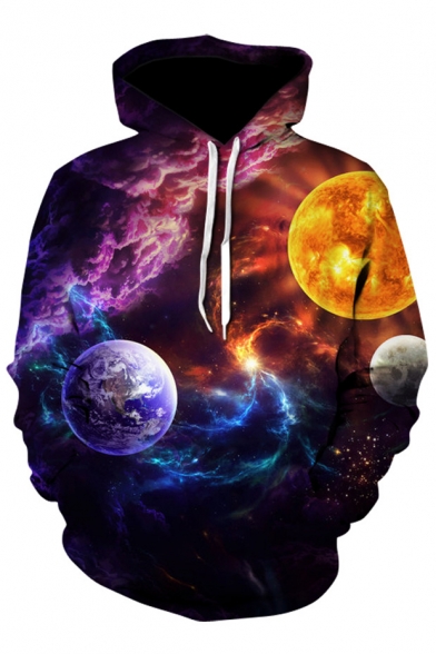 Mysterious Galaxy Planet Print Long Sleeves Pullover Leisure Hoodie