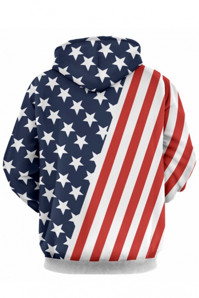 New Fashion Star Striped Flag Print Long Sleeves Pullover Hoodie
