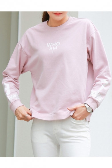 New Stylish Simple Letter Printed Round Neck Long Sleeve Pullover Sweatshirt