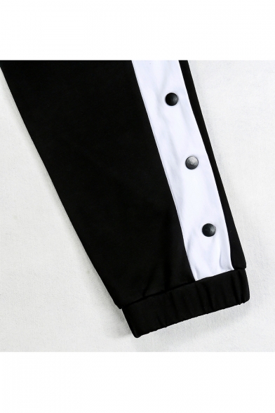 Street Fashion Striped Side Button Detail Drawstring Waist Loose Joggers
