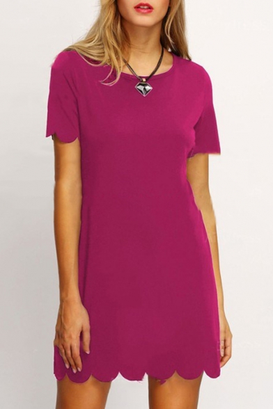 Summer Fashion Plain Petal Hem Round Neck Short Sleeve Mini T-shirt Dress