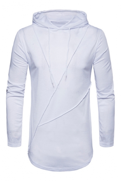 Top Design Simple Plain Long Sleeves Pullover Men's Slim Hooded Tee