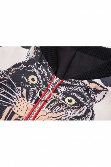 Popular Zip Up Floral Tiger Panther Leopard Print Long Sleeve Cropped Baseball Jacket