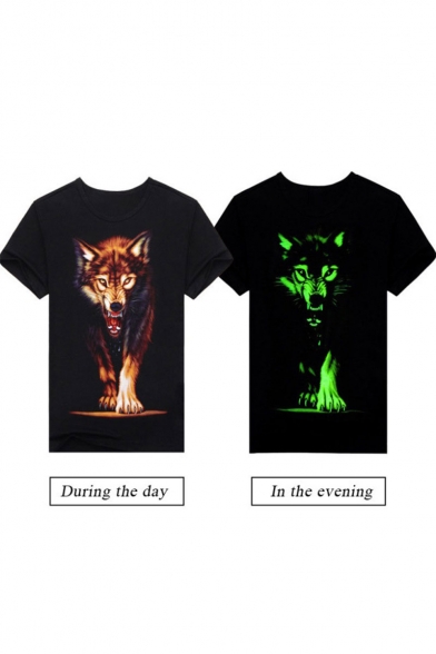 Chic Wolf Print Round Neck Short Sleeves Casual Popular Tee
