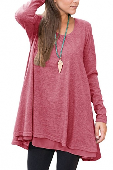 Fashionable Scoop Neck Long Sleeve Loose Casual Leisure Spring Tee Top