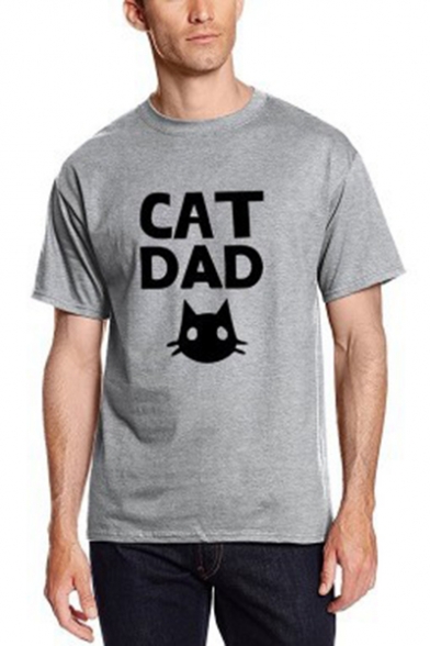 Funny Cat Letter Print Round Neck Short Sleeves Summer T-shirt