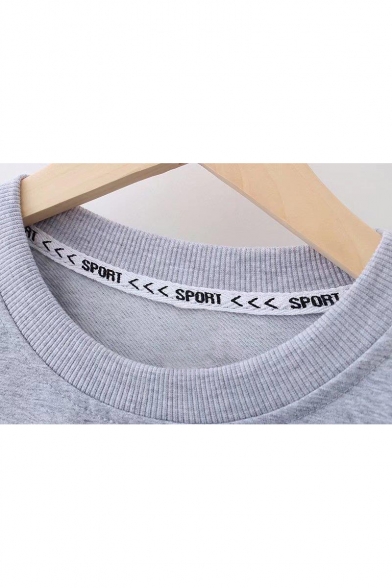 Letter Printed Strap Embellished Round Neck Long Sleeve Pullover Sweatshirt